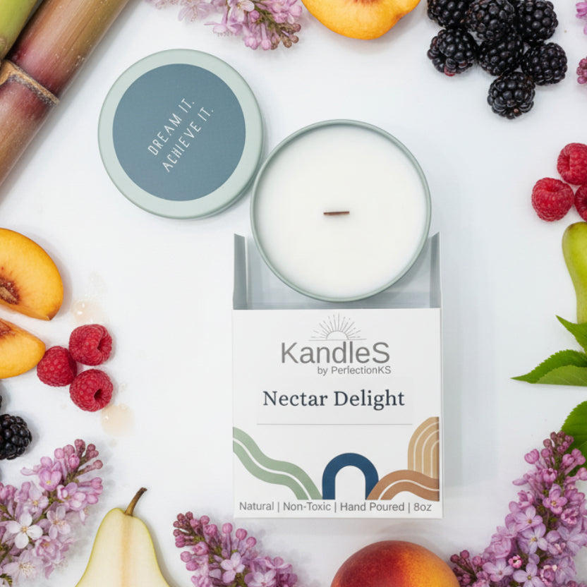 Nectar Delight Luxury Candle | 8oz Non-Toxic Soy Candle with Wooden Wick | Clean Burn